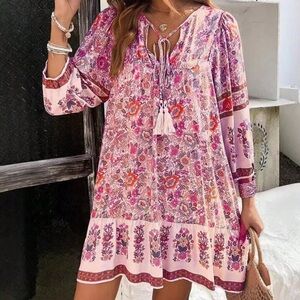 Floral Pink Boho Dress